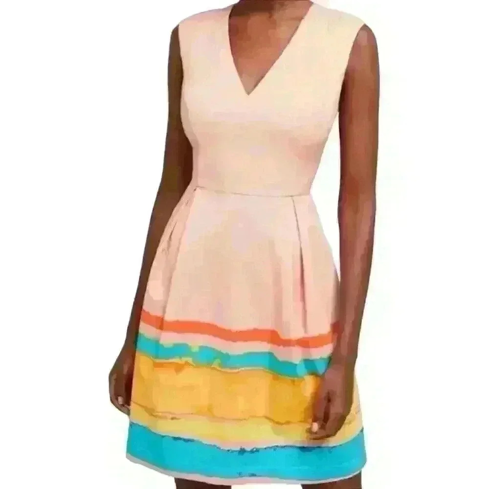Pink and Blue Pleated A-Line Mini Dress